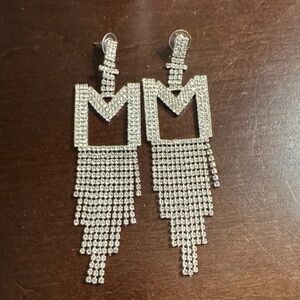 Silver Crystal Fringe Statement Earrings